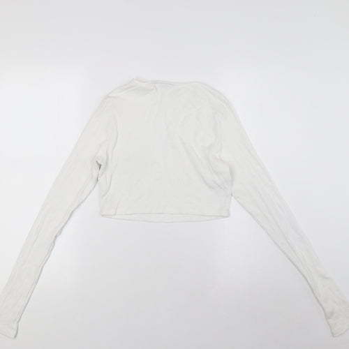ASOS Womens White Viscose Cropped T-Shirt Size 12 Round Neck - Ribbed,