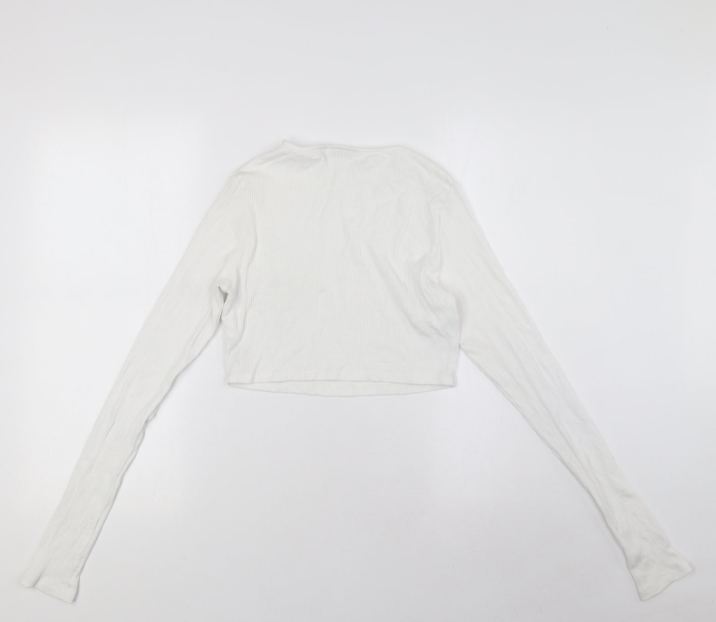 ASOS Womens White Viscose Cropped T-Shirt Size 12 Round Neck - Ribbed,