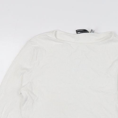ASOS Womens White Viscose Cropped T-Shirt Size 12 Round Neck - Ribbed,