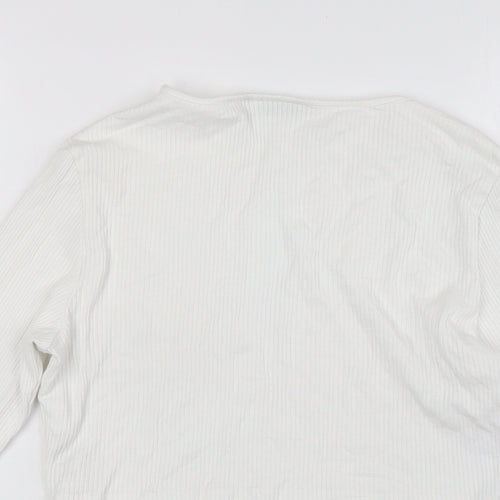 ASOS Womens White Viscose Cropped T-Shirt Size 12 Round Neck - Ribbed,