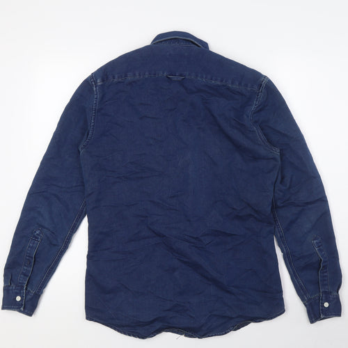 H&M Mens Blue Cotton Button-Up Size S Collared Button