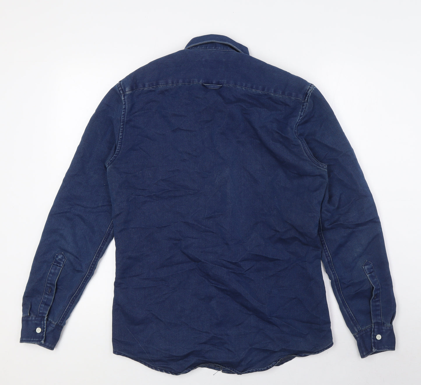 H&M Mens Blue Cotton Button-Up Size S Collared Button