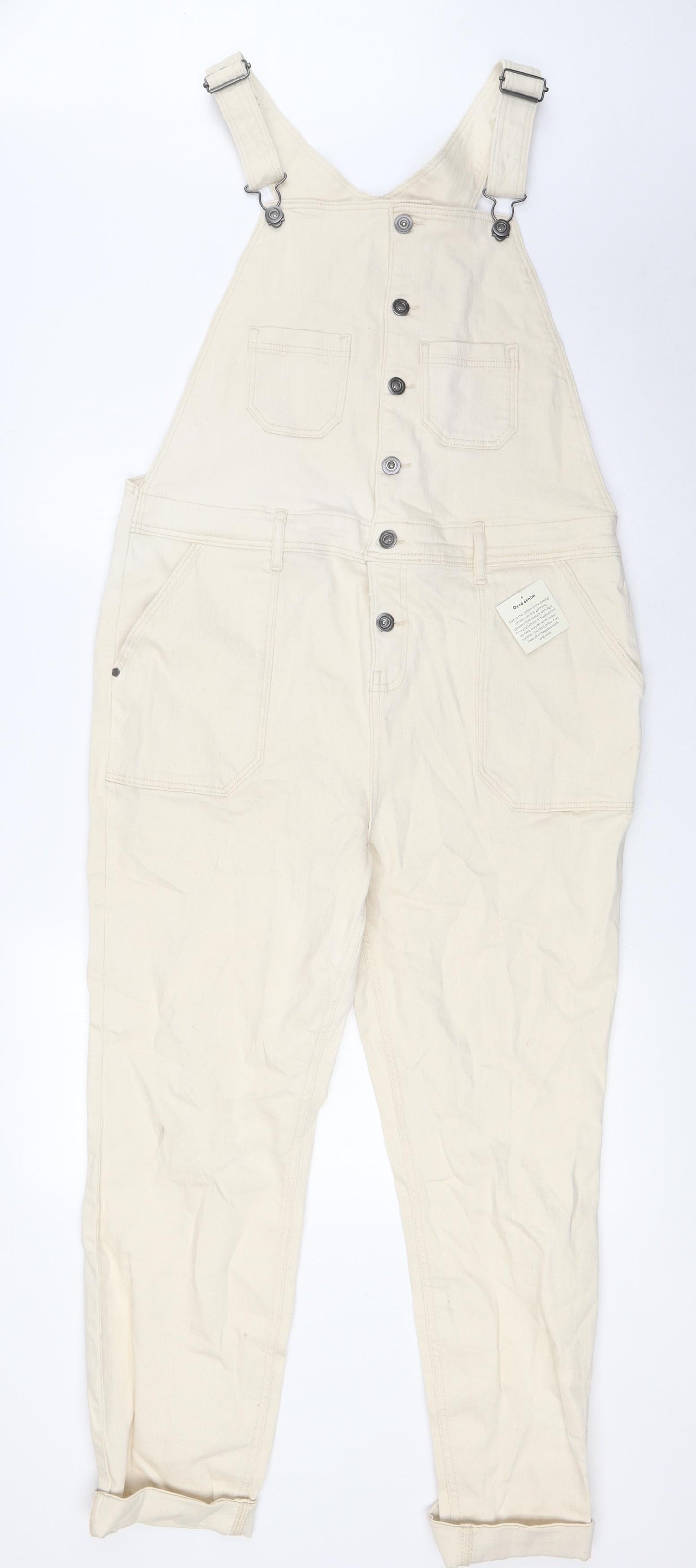 TU Womens Ivory Cotton Dungaree One-Piece Size 16 L27 in Button