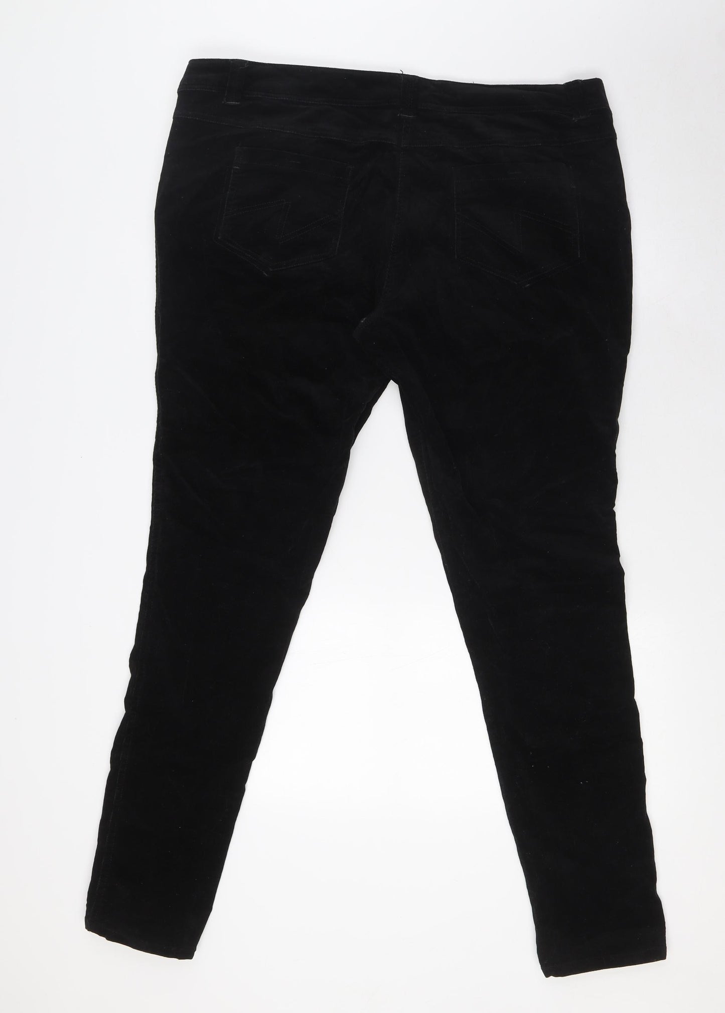 F&F Womens Black Herringbone Cotton Trousers Size 18 L32 in Regular Zip