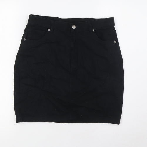 Monki Womens Black Cotton A-Line Skirt Size S Zip