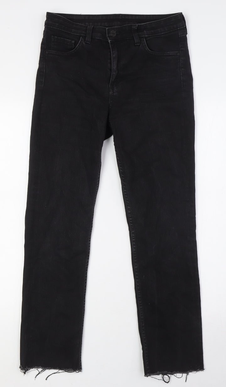 &Denim Womens Black Cotton Straight Jeans Size 29 in L28 in Regular Zip - Raw Hem