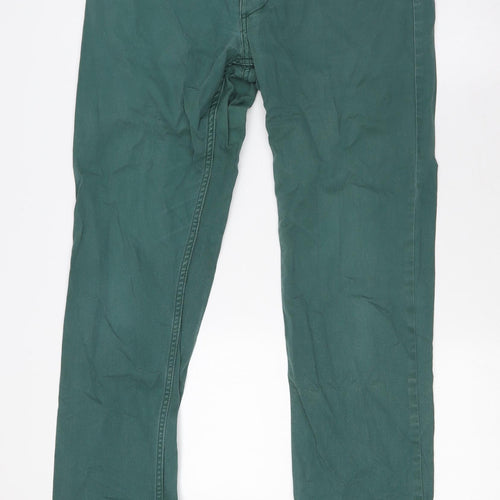 H&M Mens Green Cotton Straight Jeans Size 32 in L34 in Regular Button