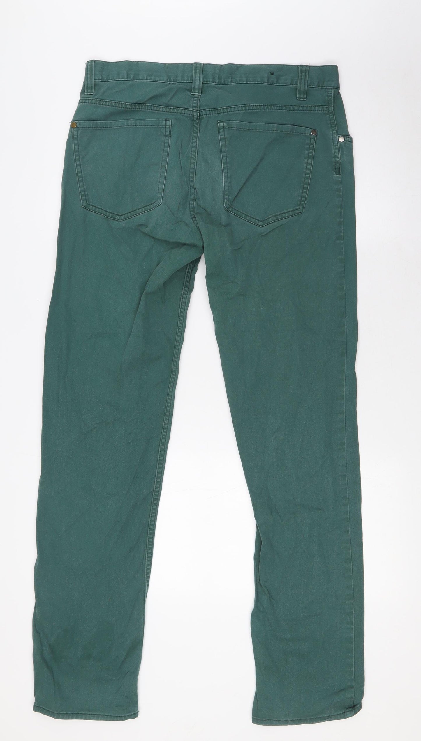 H&M Mens Green Cotton Straight Jeans Size 32 in L34 in Regular Button