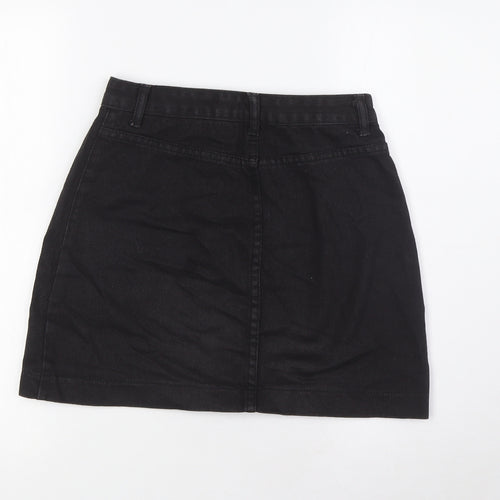 PRETTYLITTLETHING Womens Black Cotton A-Line Skirt Size 6 Zip