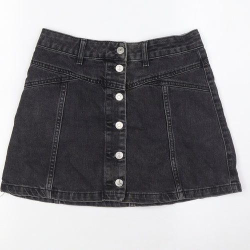 Topshop Womens Black Cotton A-Line Skirt Size 8 Button
