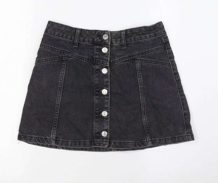 Topshop Womens Black Cotton A-Line Skirt Size 8 Button