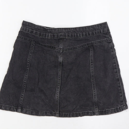 Topshop Womens Black Cotton A-Line Skirt Size 8 Button
