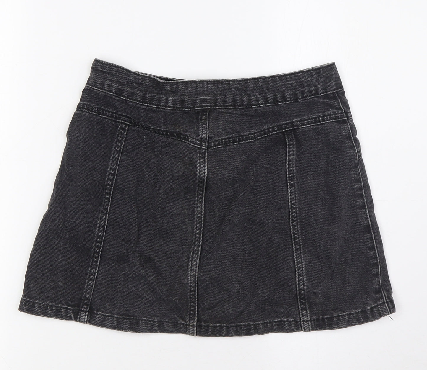 Topshop Womens Black Cotton A-Line Skirt Size 8 Button
