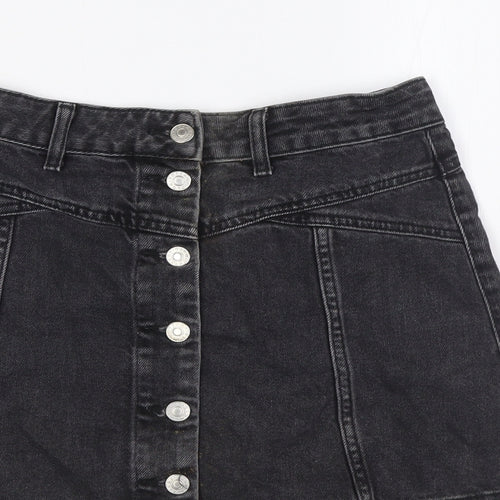 Topshop Womens Black Cotton A-Line Skirt Size 8 Button