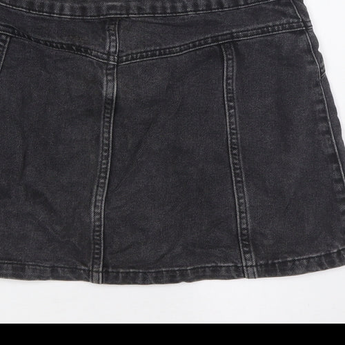 Topshop Womens Black Cotton A-Line Skirt Size 8 Button