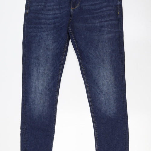 River Island Mens Blue Cotton Straight Jeans Size 34 in L32 in Regular Zip