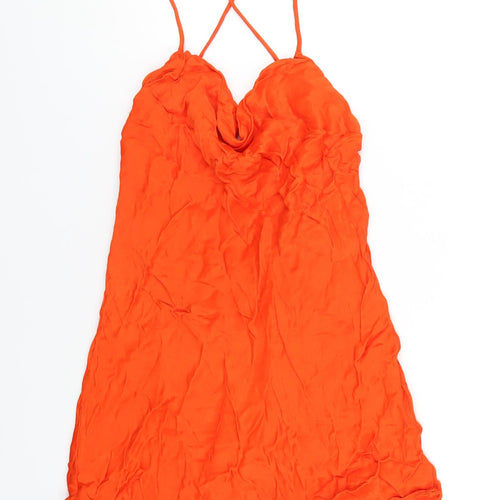 Zara Womens Orange Viscose Mini Size M Cowl Neck Pullover