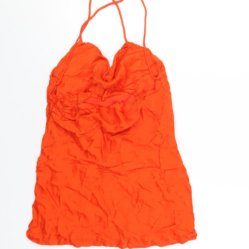 Zara Womens Orange Viscose Mini Size M Cowl Neck Pullover
