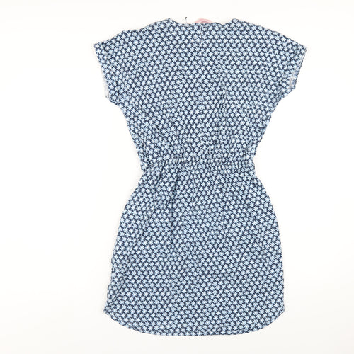 Baard Angels Womens Blue Floral Cotton A-Line Size 10 V-Neck Pullover