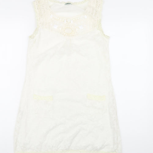 CULTURE Womens Ivory Polyester A-Line Size 12 Round Neck Pullover - Beaded Neckline
