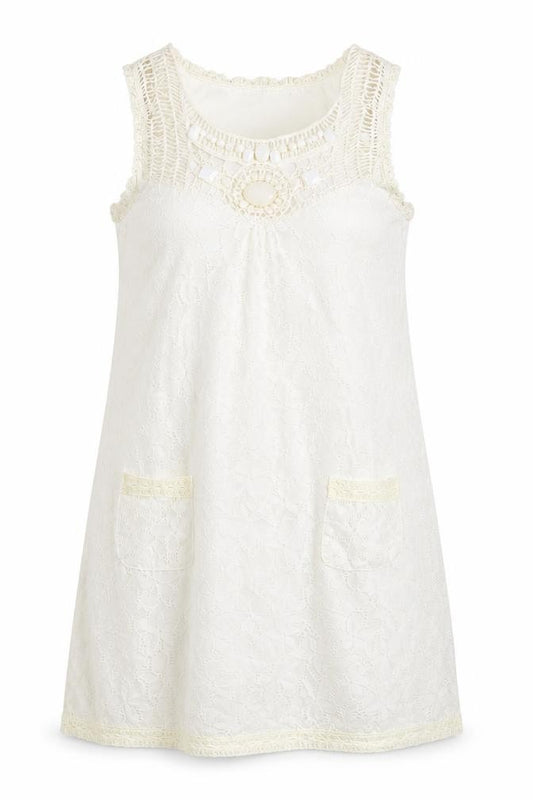 Front view of CULTURE women’s ivory polyester a-line, size UK 12, round neck pullover - beaded neckline