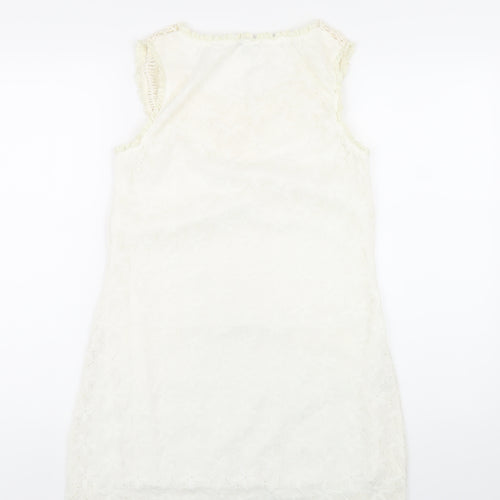 CULTURE Womens Ivory Polyester A-Line Size 12 Round Neck Pullover - Beaded Neckline