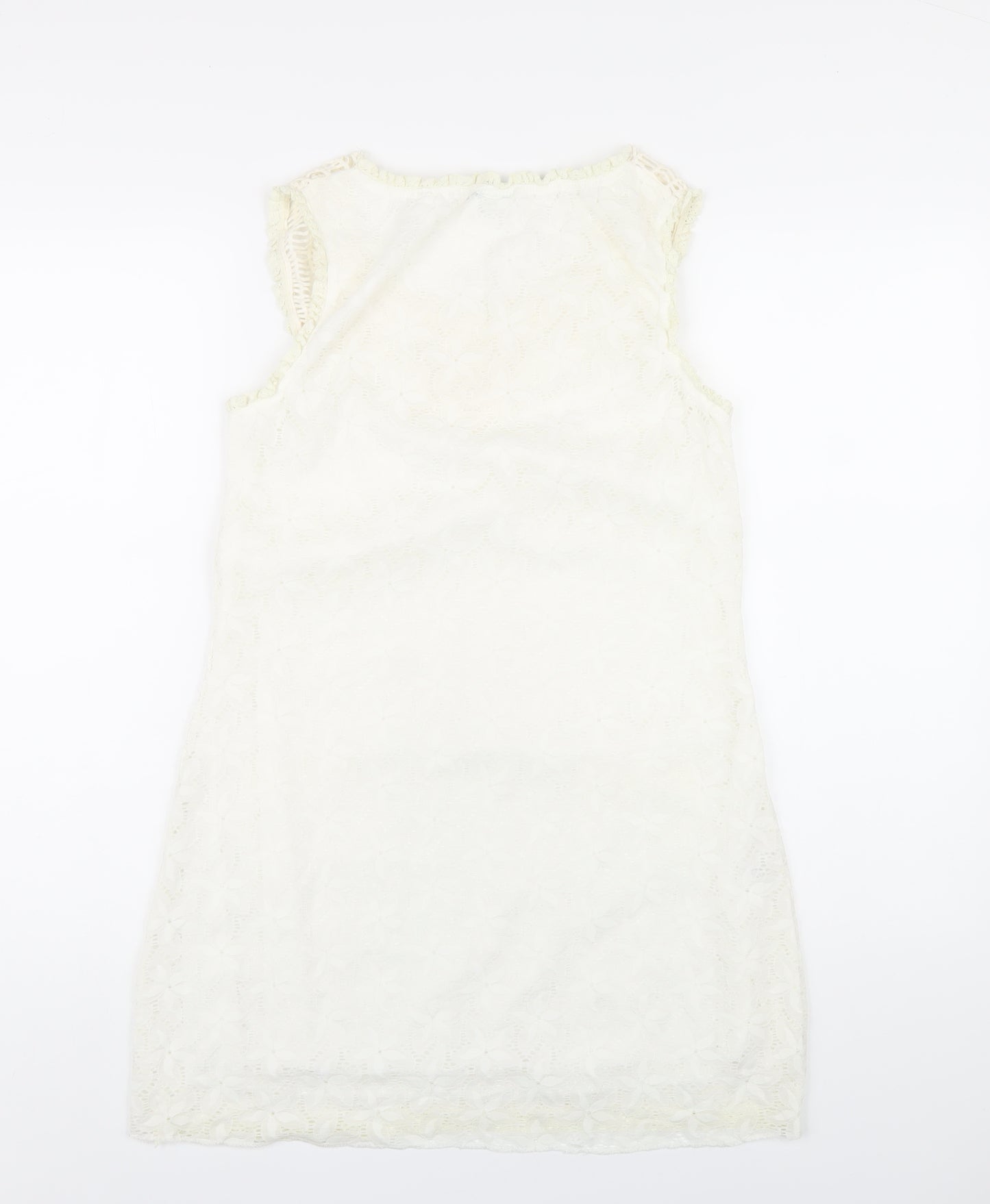 CULTURE Womens Ivory Polyester A-Line Size 12 Round Neck Pullover - Beaded Neckline