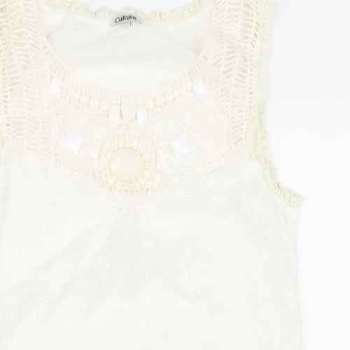 CULTURE Womens Ivory Polyester A-Line Size 12 Round Neck Pullover - Beaded Neckline