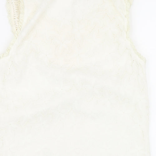 CULTURE Womens Ivory Polyester A-Line Size 12 Round Neck Pullover - Beaded Neckline