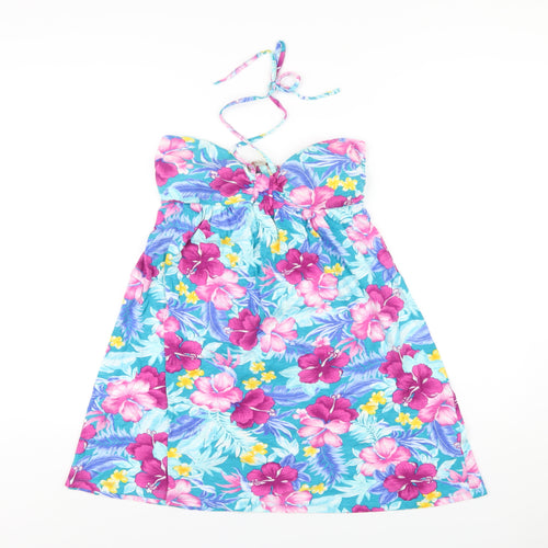 MANTARAY PRODUCTS Womens Multicoloured Floral Cotton A-Line Size 12 Halter Pullover