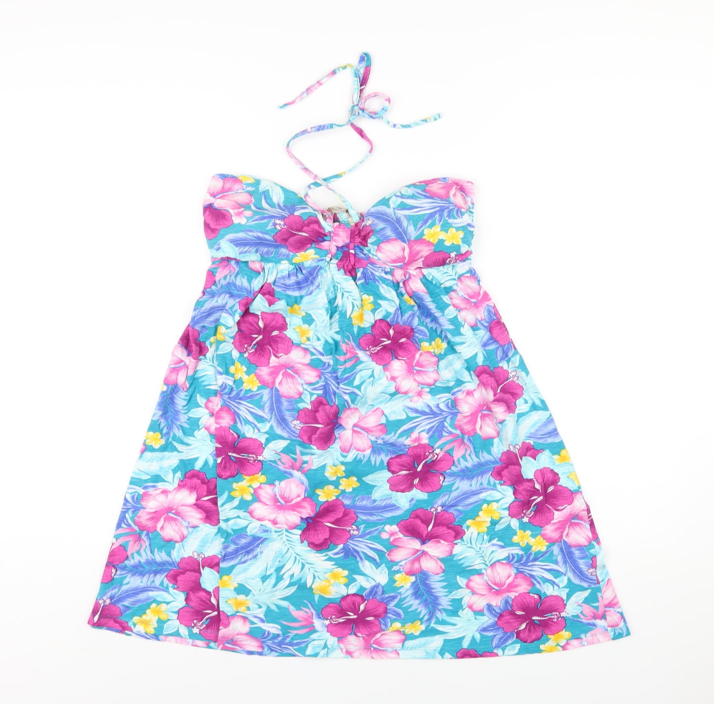 MANTARAY PRODUCTS Womens Multicoloured Floral Cotton A-Line Size 12 Halter Pullover