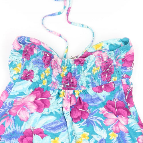 MANTARAY PRODUCTS Womens Multicoloured Floral Cotton A-Line Size 12 Halter Pullover
