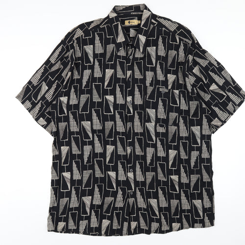 Gabicci Womens Black Geometric Viscose Basic Button-Up Size 2XL Collared