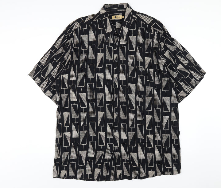 Gabicci Womens Black Geometric Viscose Basic Button-Up Size 2XL Collared