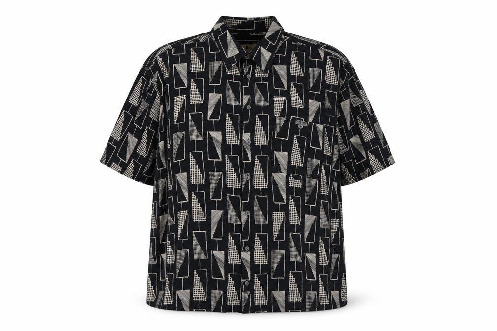 Gabicci Womens Black Geometric Viscose Basic Button-Up Size 2XL Collared