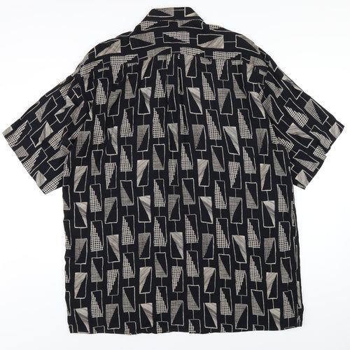 Gabicci Womens Black Geometric Viscose Basic Button-Up Size 2XL Collared