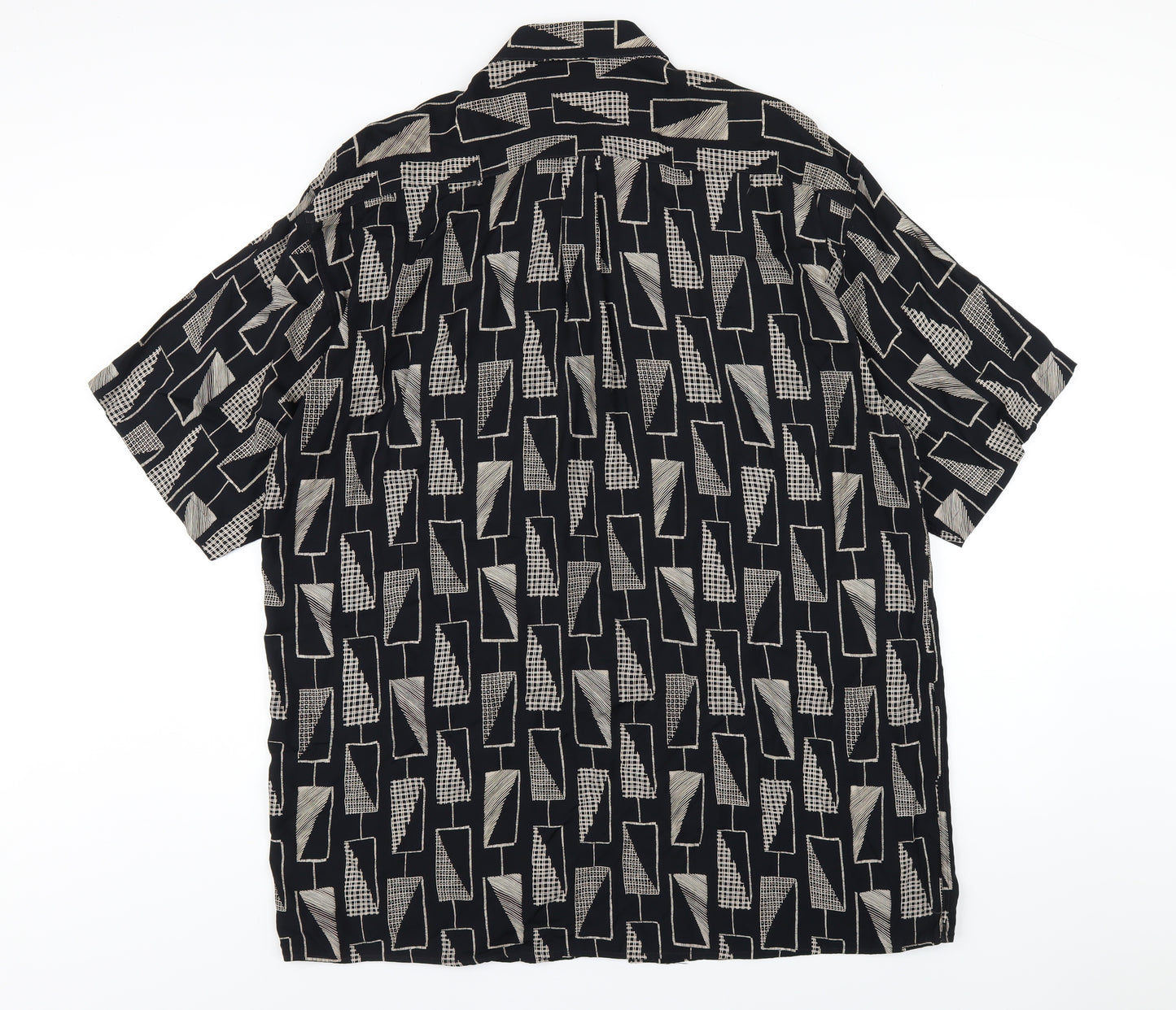 Gabicci Womens Black Geometric Viscose Basic Button-Up Size 2XL Collared