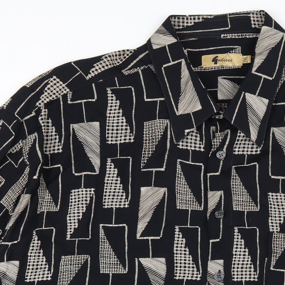 Gabicci Womens Black Geometric Viscose Basic Button-Up Size 2XL Collared
