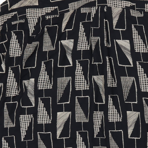 Gabicci Womens Black Geometric Viscose Basic Button-Up Size 2XL Collared