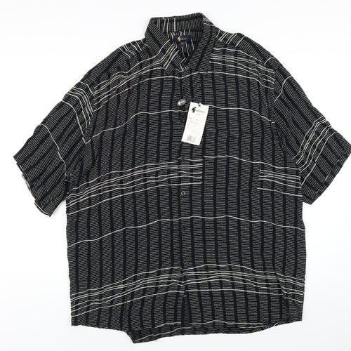 Gabicci Womens Black Geometric Viscose Basic Button-Up Size 2XL Collared