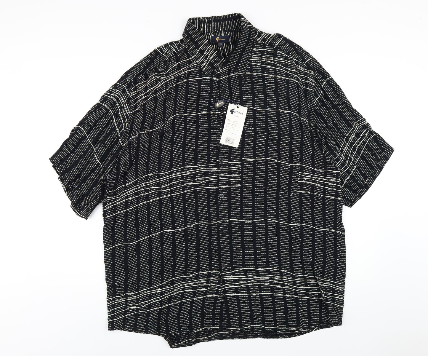 Gabicci Womens Black Geometric Viscose Basic Button-Up Size 2XL Collared