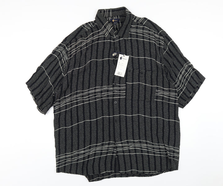 Gabicci Womens Black Geometric Viscose Basic Button-Up Size 2XL Collared