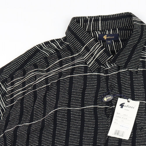 Gabicci Womens Black Geometric Viscose Basic Button-Up Size 2XL Collared