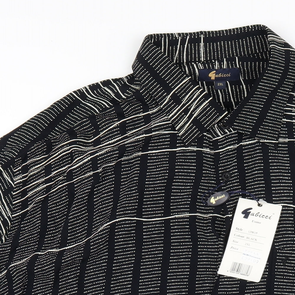 Gabicci Womens Black Geometric Viscose Basic Button-Up Size 2XL Collared