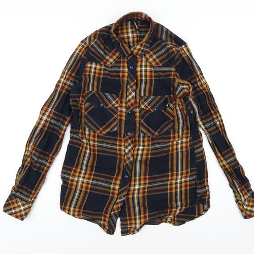 Stradivarius Womens Multicoloured Plaid Cotton Basic Button-Up Size S Collared