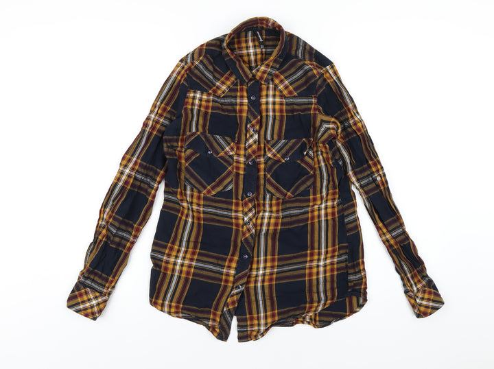 Stradivarius Womens Multicoloured Plaid Cotton Basic Button-Up Size S Collared