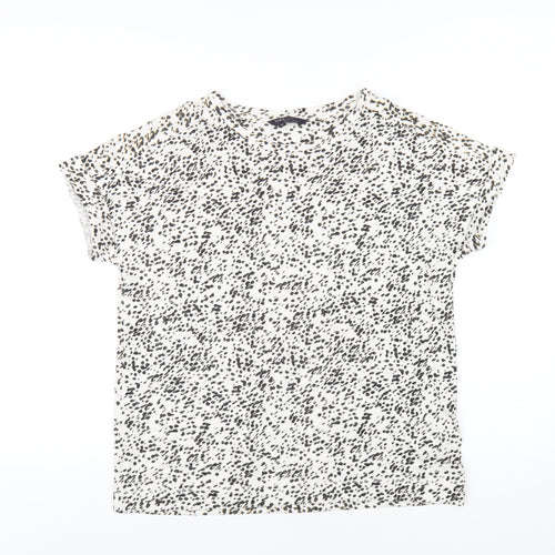 Marks and Spencer Womens White Geometric Linen Basic T-Shirt Size 12 Round Neck