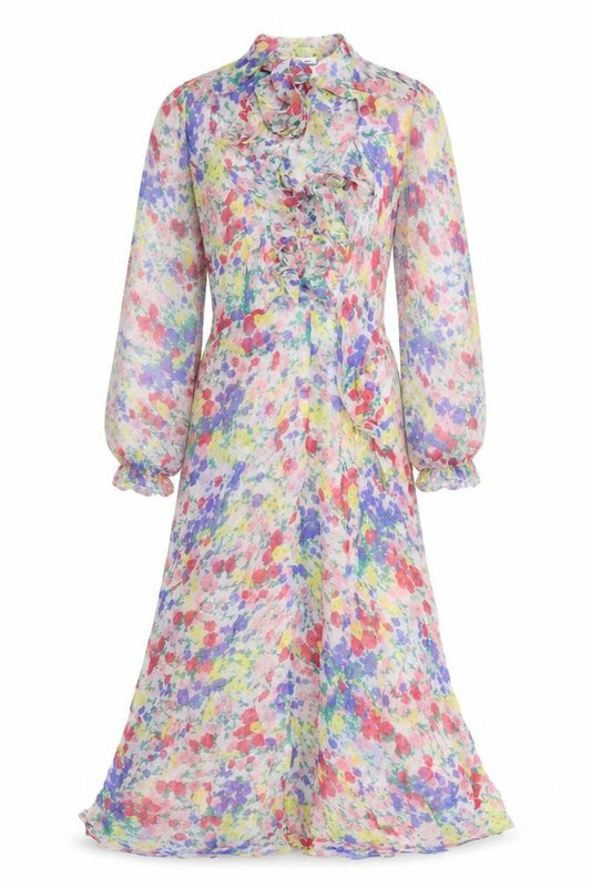 Front view of Lily & Lionel women’s multicoloured floral viscose a-line, size L, round neck pullover