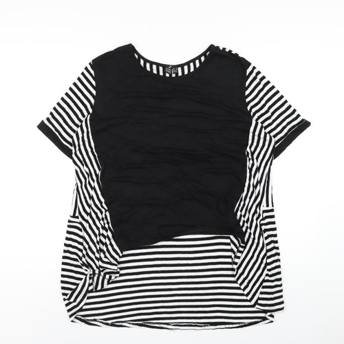 Izabel London Womens Black Striped Polyester Basic T-Shirt Size 12 Round Neck