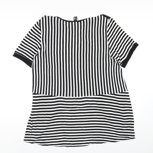 Izabel London Womens Black Striped Polyester Basic T-Shirt Size 12 Round Neck
